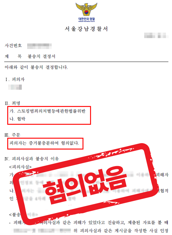 온라인 스토킹·협박 피의자로 지목, 증거불충분 불송치 결정 이끌어낸 사건 — 형사 전문 변호사의 실전 변론