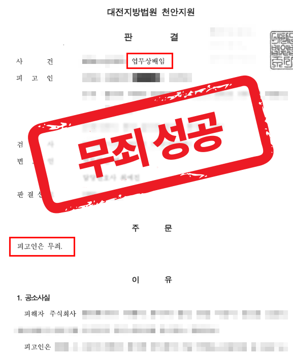 경쟁사 영업비밀 반출로 인해 업무상배임 혐의 입어 재판까지 갔으나 무죄 선고 받은 사례 — 형사 전문 변호사의 실전 변론