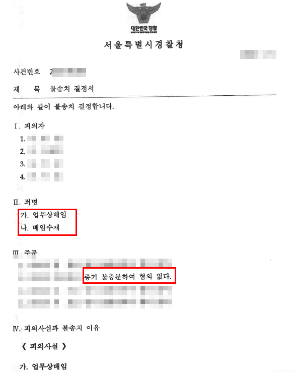 업무상횡령·배임수재 혐의, 치밀한 방어 논리로 불송치 결정받은 사례 -형사 전문 변호사의 실전 변론