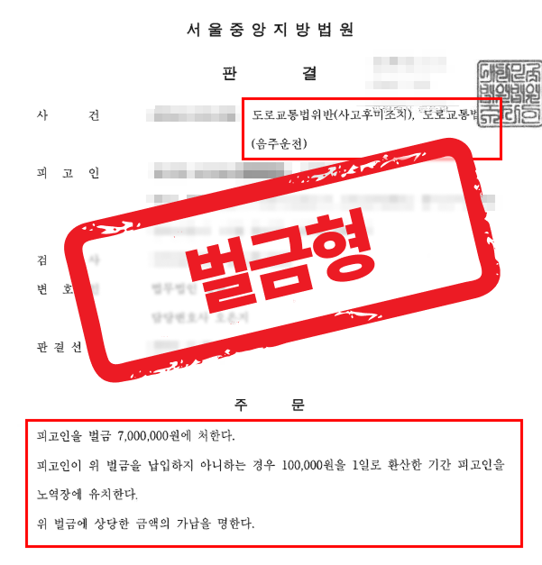 음주운전 사고후미조치 실형 위기에서 벌금형 선처 받은 사례 — 음주운전 전문 변호사의 실전 변론