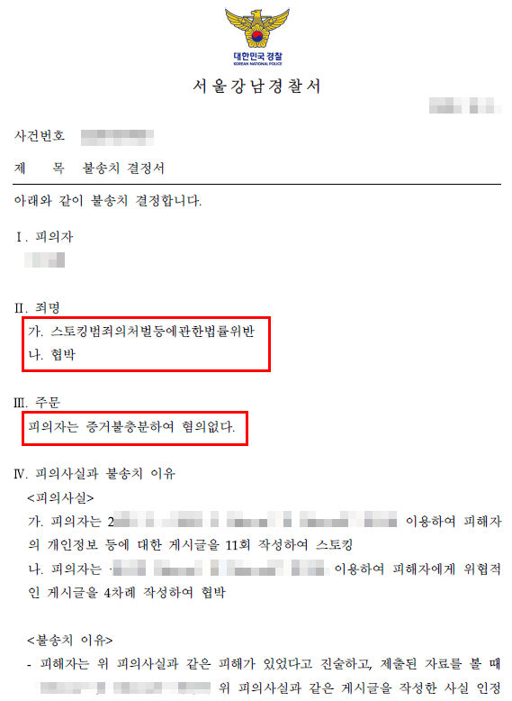 온라인 스토킹·협박 피의자로 지목, 증거불충분 불송치 결정 이끌어낸 사건 — 형사 전문 변호사의 실전 변론