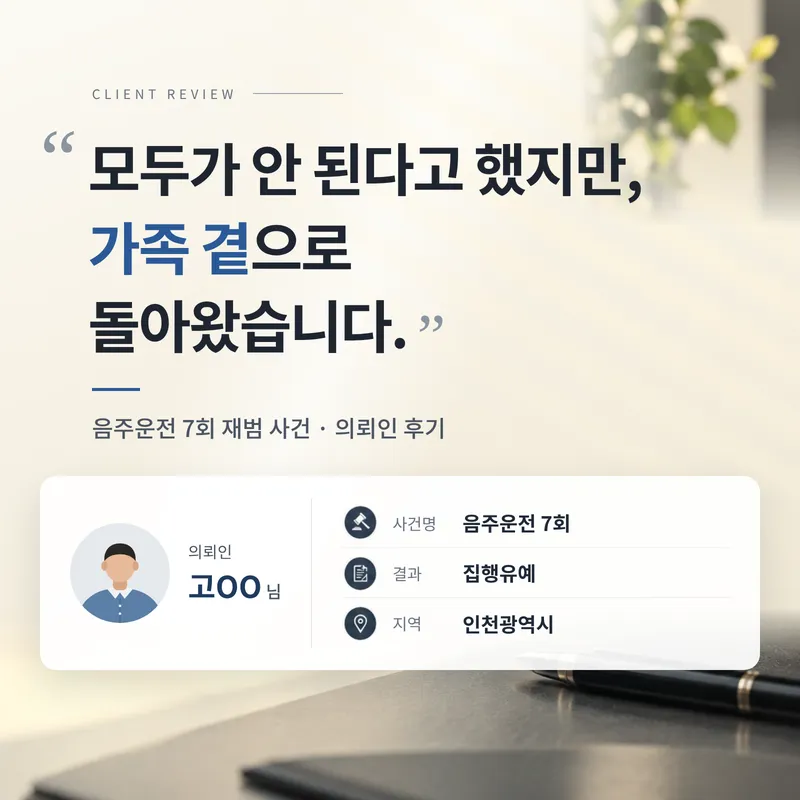 음주운전 7회 재범 | 사고까지 겹쳤지만 실형 대신 집행유예를 받은 의뢰인