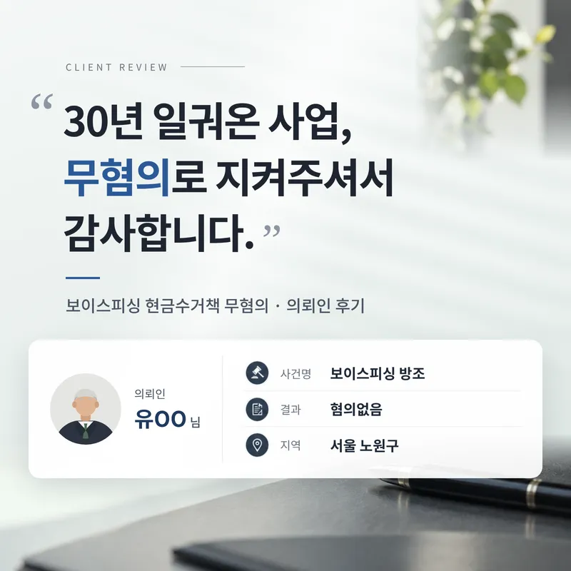 보이스피싱 현금수거책 무혐의 | 업무인 줄 알고 맡은 일로 연루됐지만 혐의없음을 받은 의뢰인